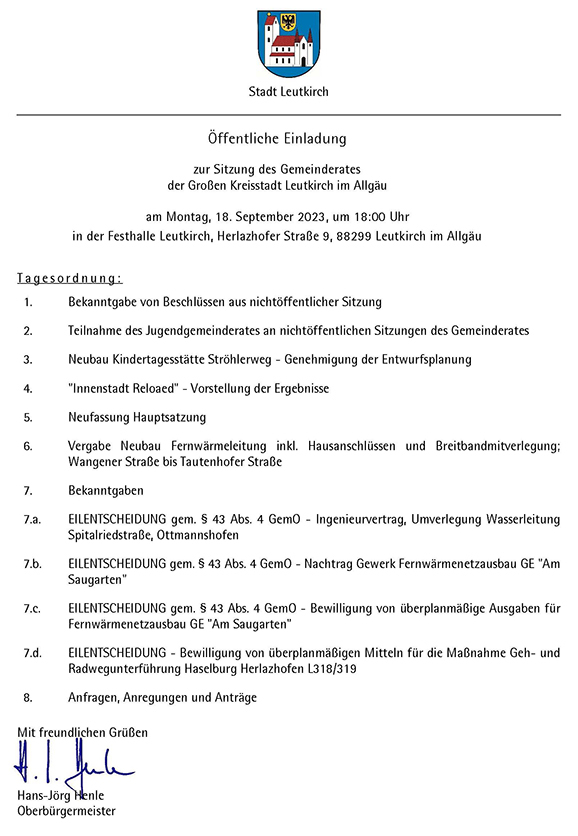 08 Bekanntmachung der USitzung Gemeinderat am 18092023