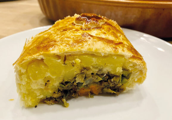 Kartoffeln Lauch und Pilze im Blätterteigmantel