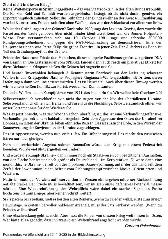 Zieht nicht in diesen Krieg