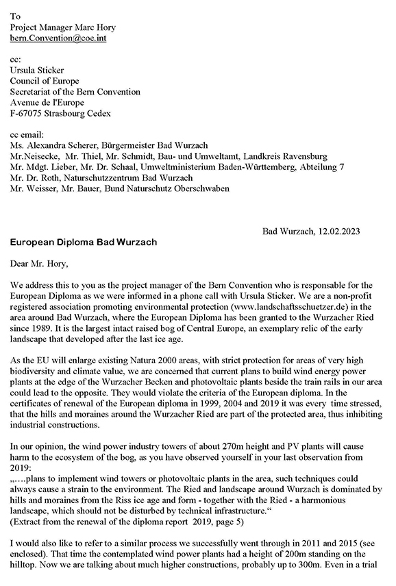 Brief an den Europarat Seite 1